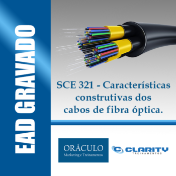 O curso SCE321 explora as principais características construtivas dos cabos de fibras ópticas utilizados em redes locais e em cabeamento estruturado, tanto os de uso interno quanto os de uso externo. São explicados conceitos como ambientes de instalação, cabos tight buffer e loose tube, elementos construtivos (membros de tração, ripcords, armaduras etc.), proteções contra umidade e roedores, comportamento frente às chamas e identificação das fibras. As informações apresentadas são baseadas em normas nacionais e internacionais, não sendo orientadas para nenhum fabricante em específico.