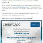 Mais um aluno satisfeito como curso DC100 – Fundamentos em Data centers