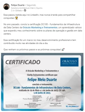 O curso online DC100 Fundamentos em Infraestrutura de Data Centers, tem como objetivo introduzir o aluno ao mundo dos data centers, apresentando os principais elementos e disciplinas de engenharia que compõe esses ambientes críticos de processamento e armazenamento de dados. Será dada uma visão geral de cada área, preparando o aluno para posteriores especializações. O curso online DC100 Fundamentos em Infraestrutura de Data Centers, é indicado a profissionais da área de TI e telecomunicações, engenharia elétrica e mecânica, arquitetos, gerentes de projeto de TI e data center.