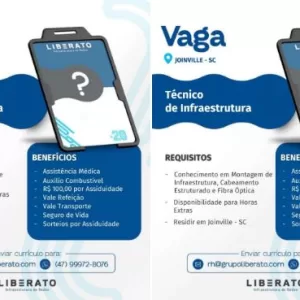 Vagas para técnico de infraestrutura em Joinville, SC